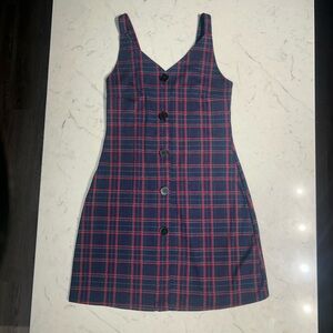 Popular Basics Plaid Button-Front Mini Dress